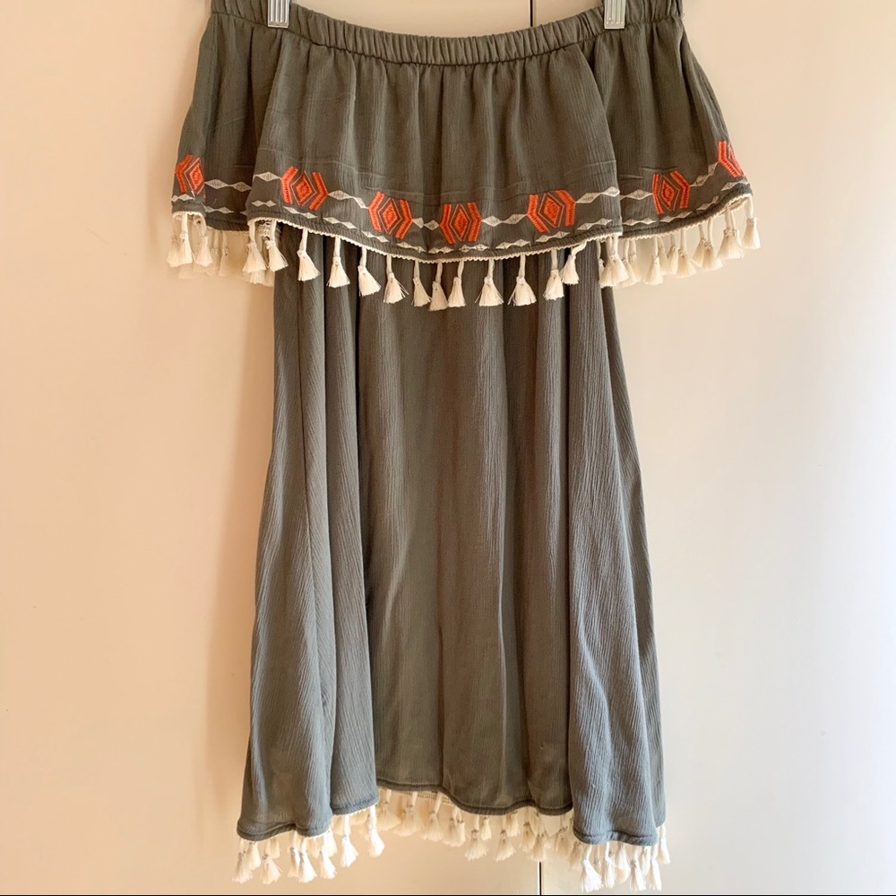 Off-The-Shoulder Tassel Dress